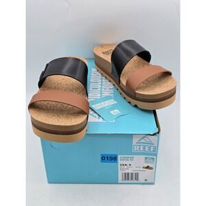NIB Reef Women's‎ Cushion Vista Hi Platform Fashion Sandal Black Tan DUO Size 9